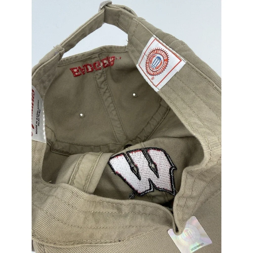 Wisconsin Badgers Hat Cap Strap Back Mens Tan Red Badge Dad Unstructured - Picture 10 of 10